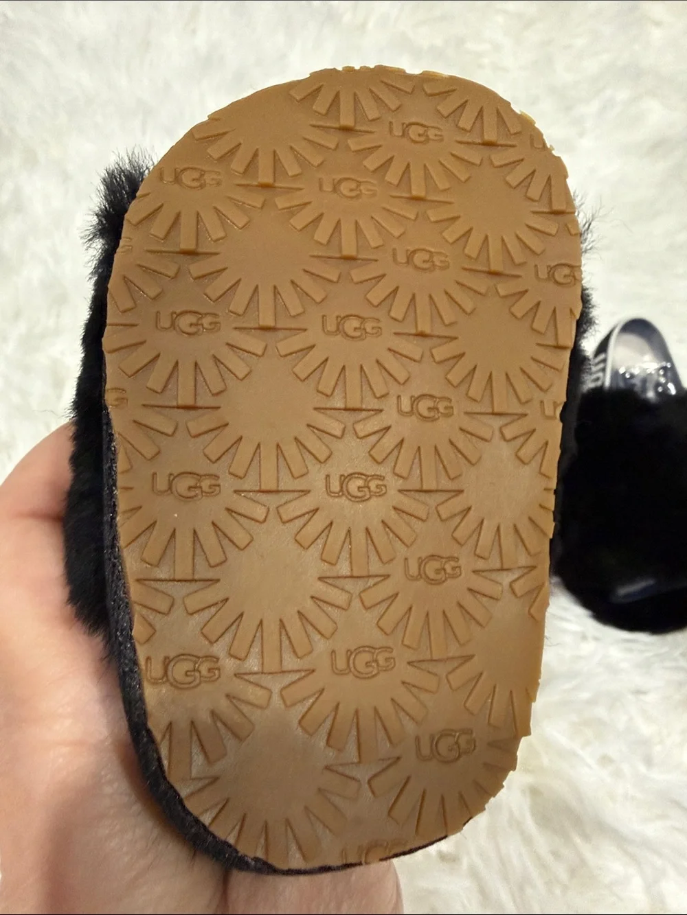UGG Black Faux Fur Slide Slippers for Women